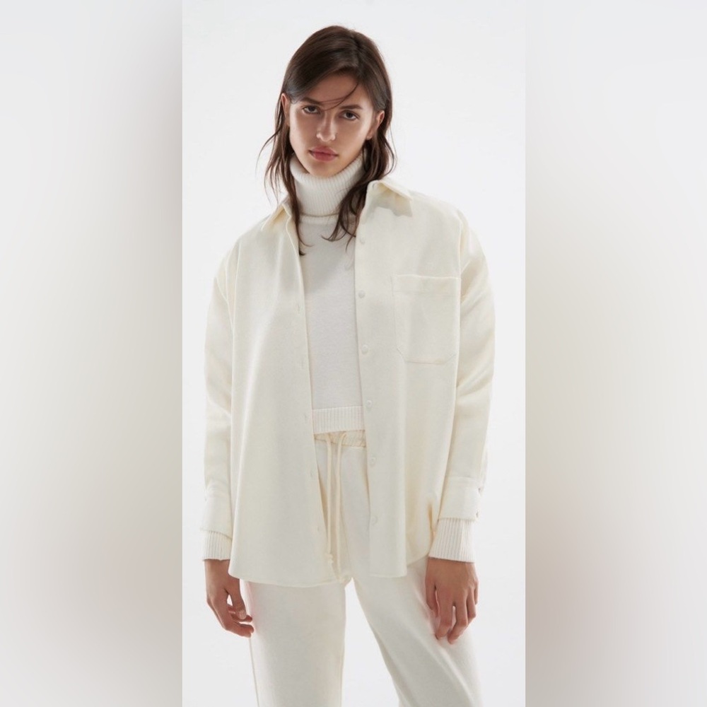 Zara White Corduroy Button Down Shirt